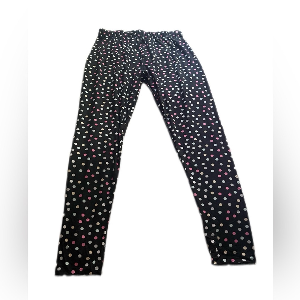 Black and Pink Polka Dot Leggings with Elastic Waistband